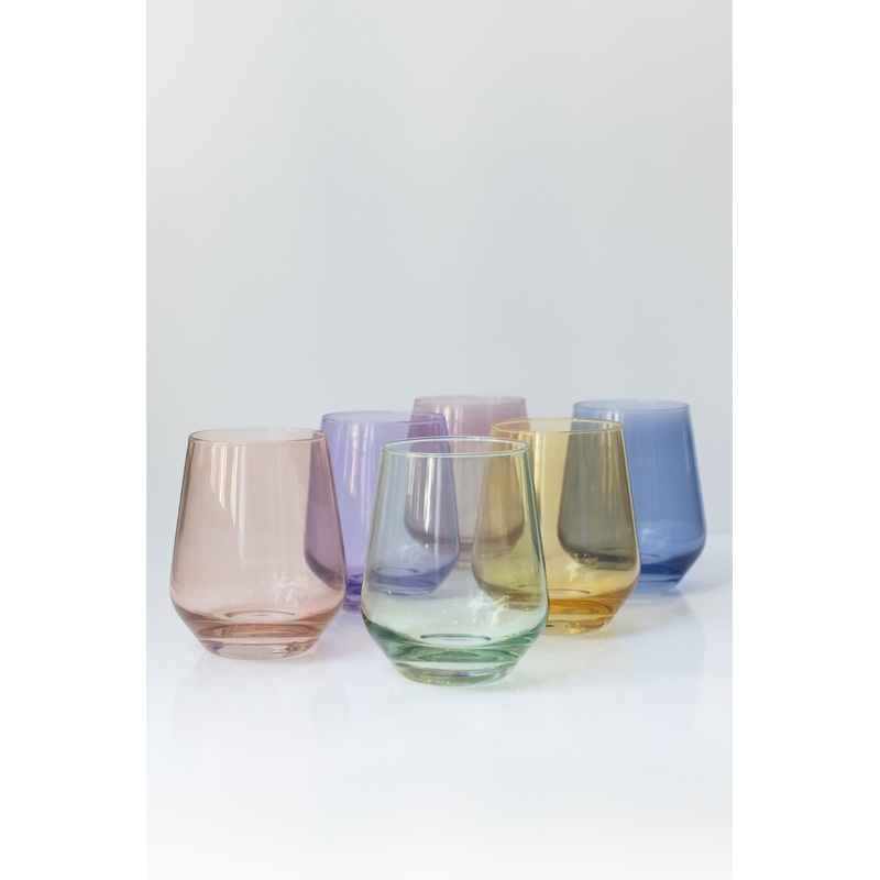 Mixed Pastels Stemless Wine Glasses ( x 6)