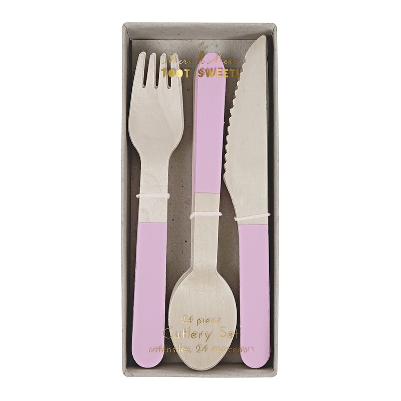 Pink Wooden Cutlery Set (x 24)