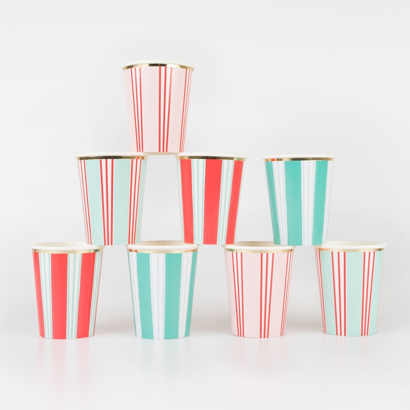 Festive Stripe Cups (x 8)