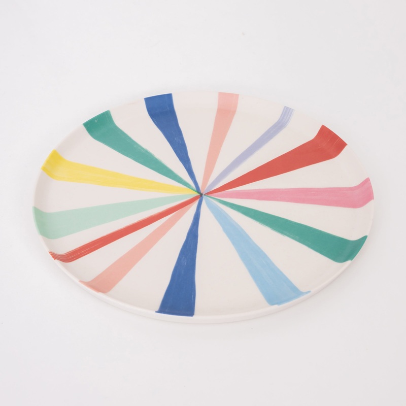 Large Bright Stripe Reusable Bamboo Plates (x 6)