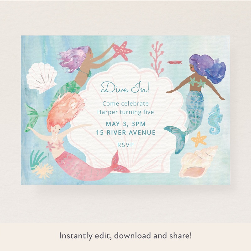 Mermaid Download & Print Invitation