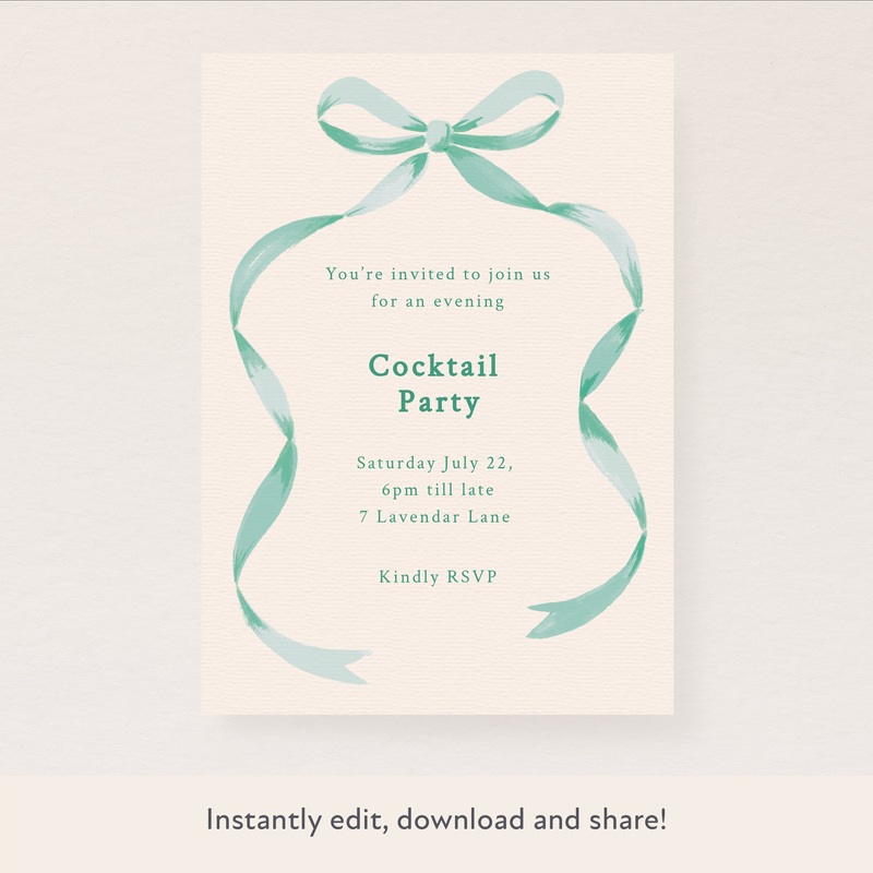 Mint Bow Ribbon Download & Print Invitation