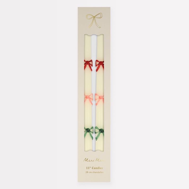 Multi Color Bow Taper Candles (x 2)