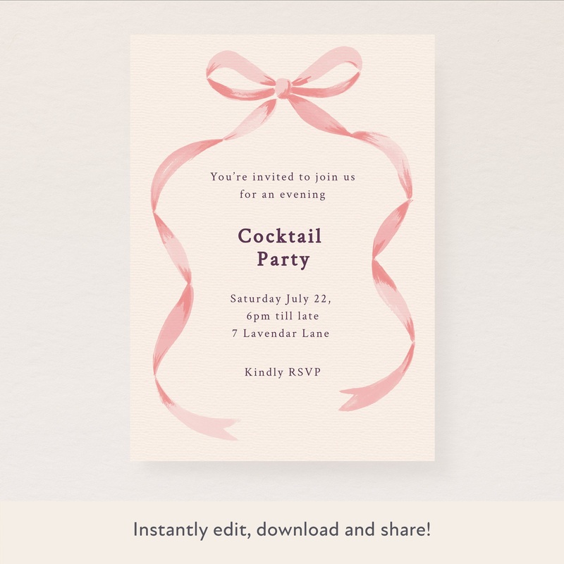 Pink Bow Ribbon Download & Print Invitation