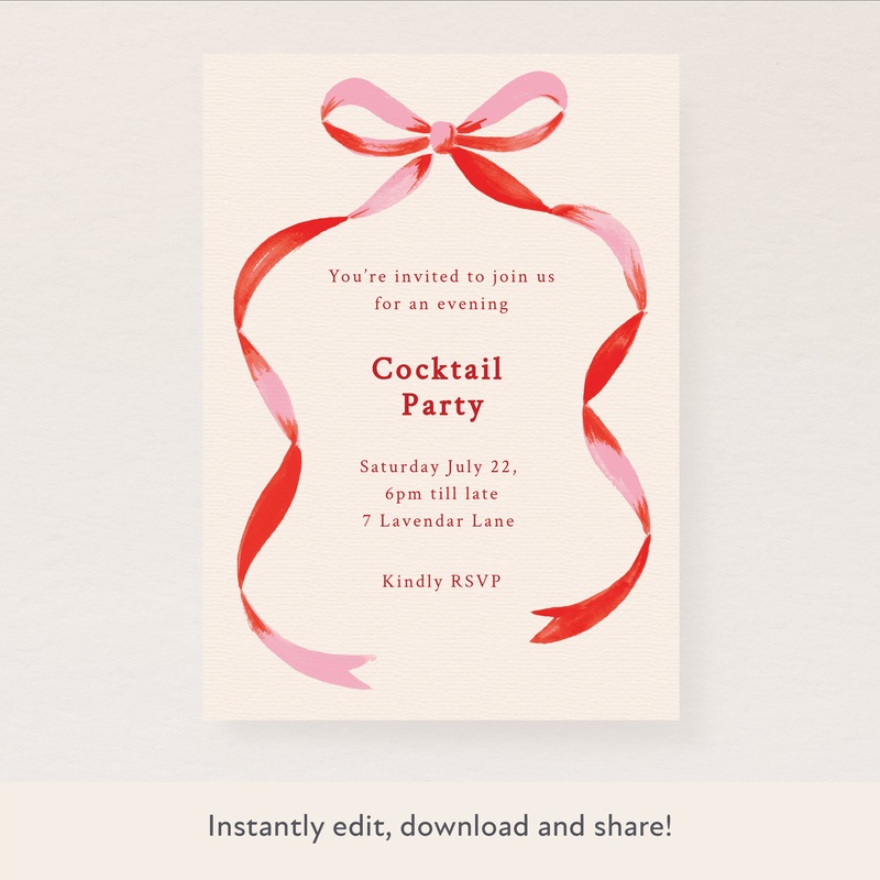 Red Bow Ribbon Download & Print Invitation