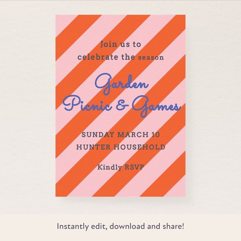 Red/Pink Fun Stripe Download & Print Invitation