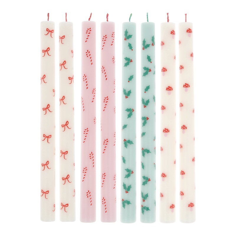 Festive Patterned Table Candles (x 8)