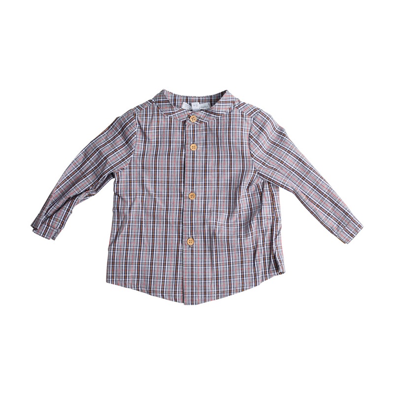 Fina Ejerique – Boys Collarless Cotton Plaid Shirt