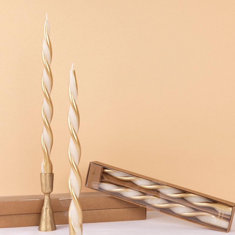Gold Stripe Twist Candles (x 2)