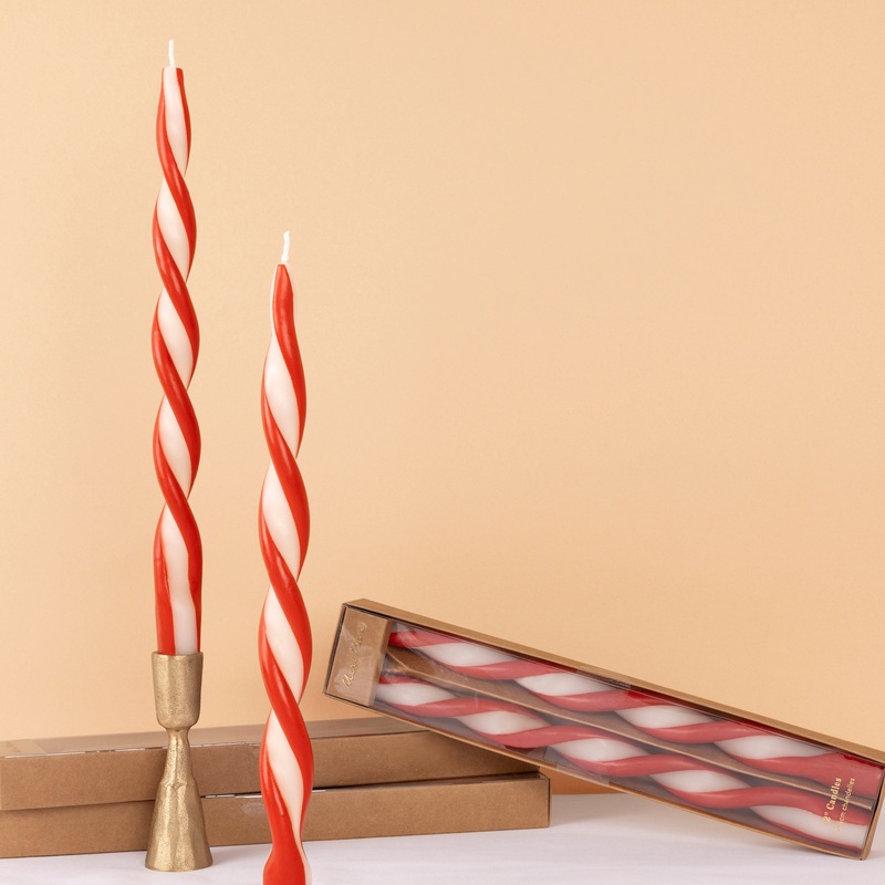 Red Stripe Twist Candles (x 2)