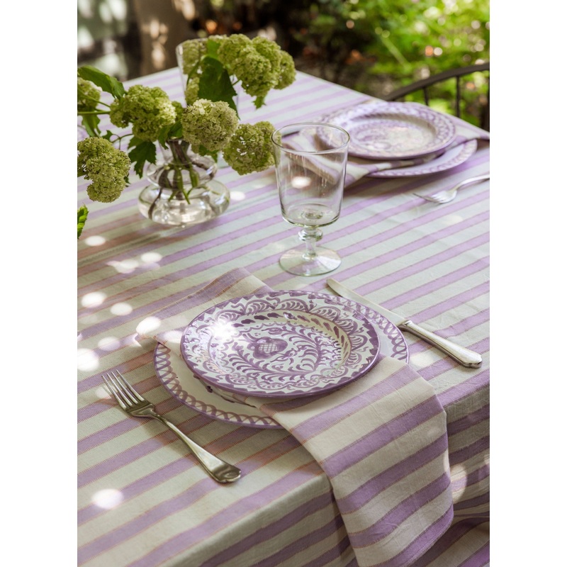 Striped Lilac & Cream Tablecloth