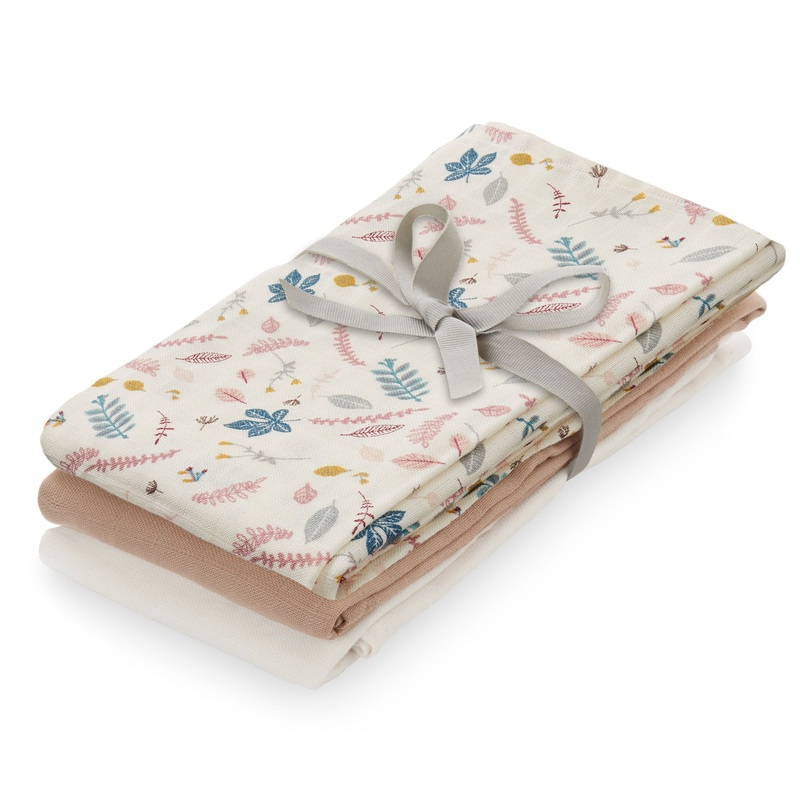 Cam Cam Muslin Cloths Mixed 3 Pack in Pressed Leaves Rose