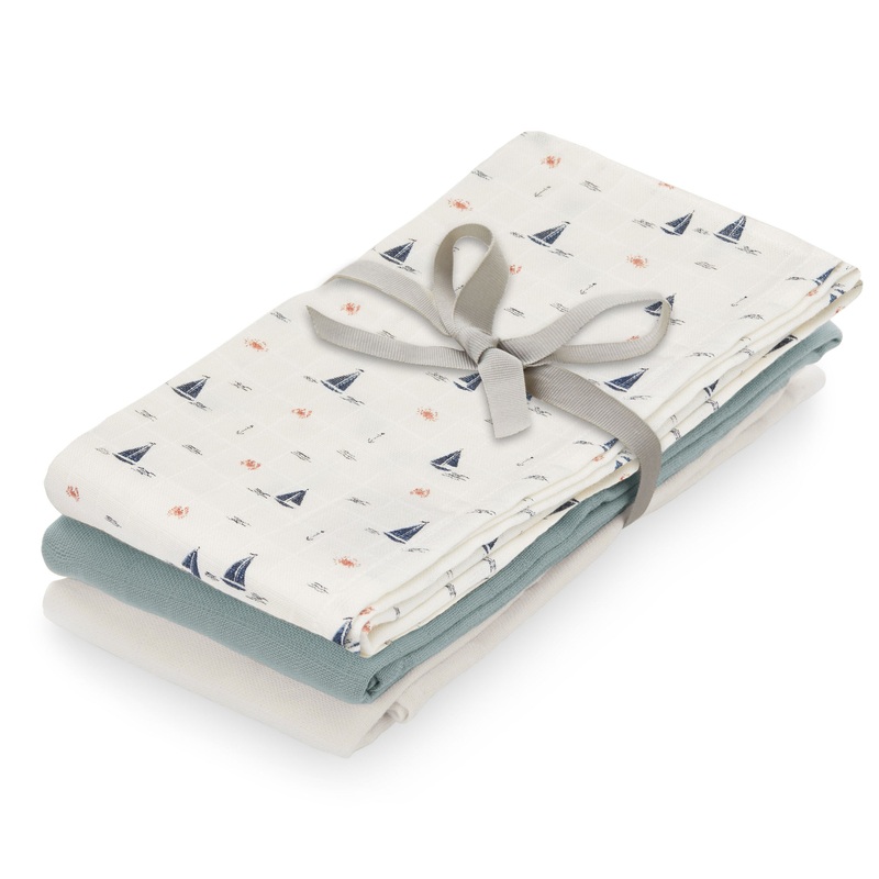 Cam Cam Muslin Cloths Mixed 3 Pack in Sailboats