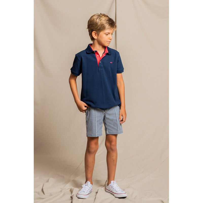 Fina Ejerique – Classic Blue Embroidered Polo & Striped Shorts Set