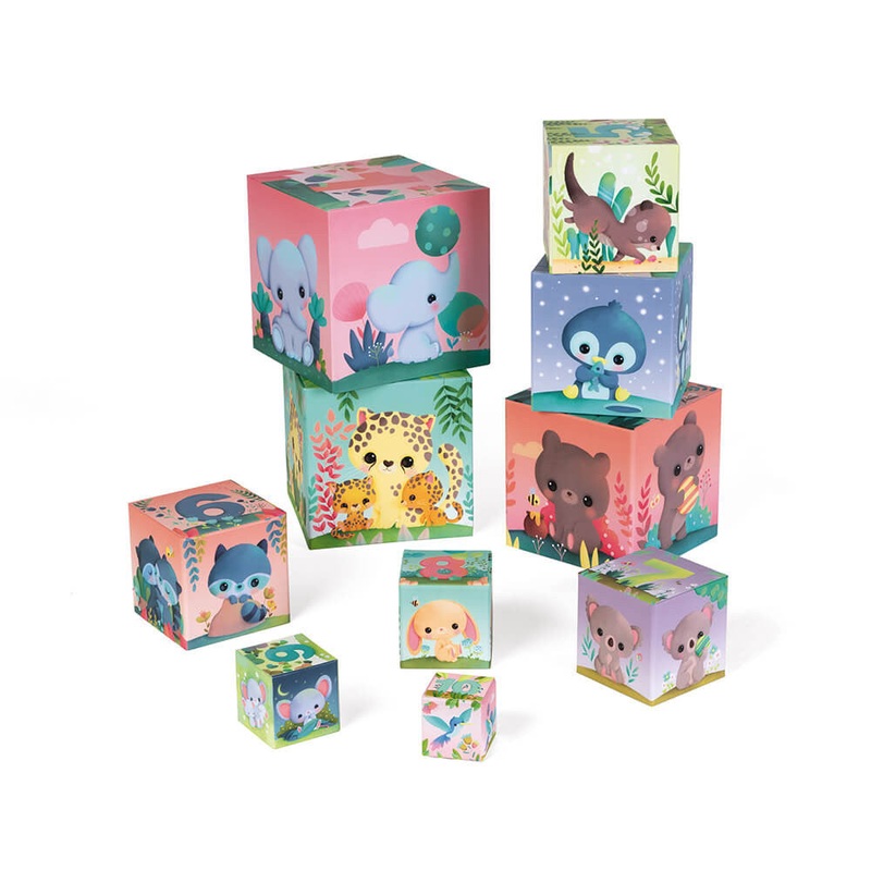 Janod – Square Stacking Pyramid Ultra Cute Animals