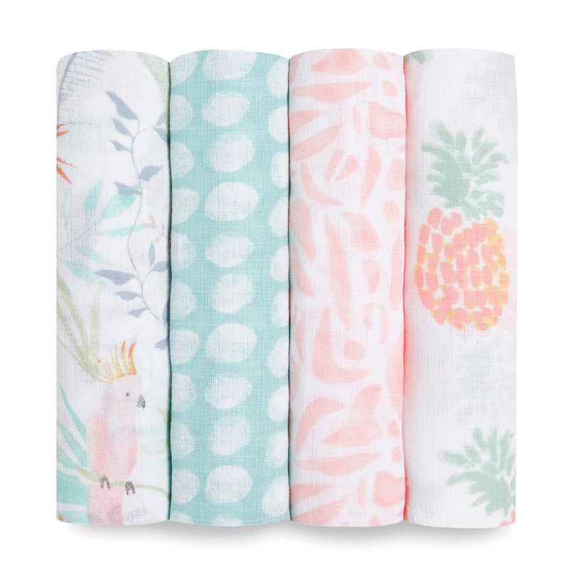 Aden + Anais Essentials Classic Swaddle Blankets – Tropicalia – 4 Pack