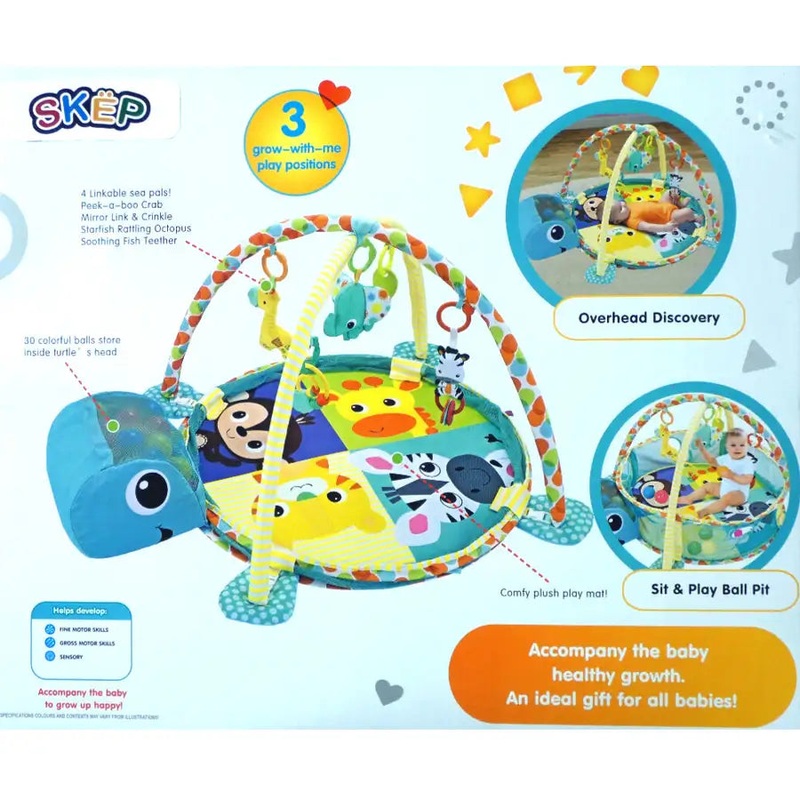 3-in-1 Baby Activity Gym Mat & Ball Pit Blue Turtle – 88968