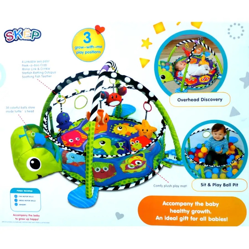 3-in-1 Baby Activity Gym Mat & Ball Pit Green Turtle – 88967
