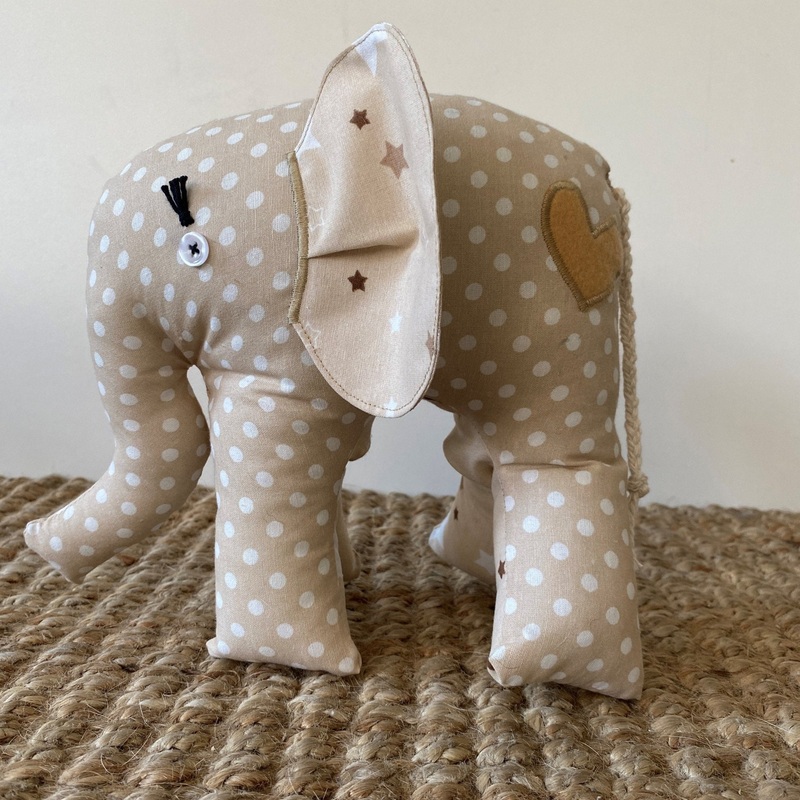 Ndlovu Handmade Elephant Soft Toy – Beige with dots – Small or medium