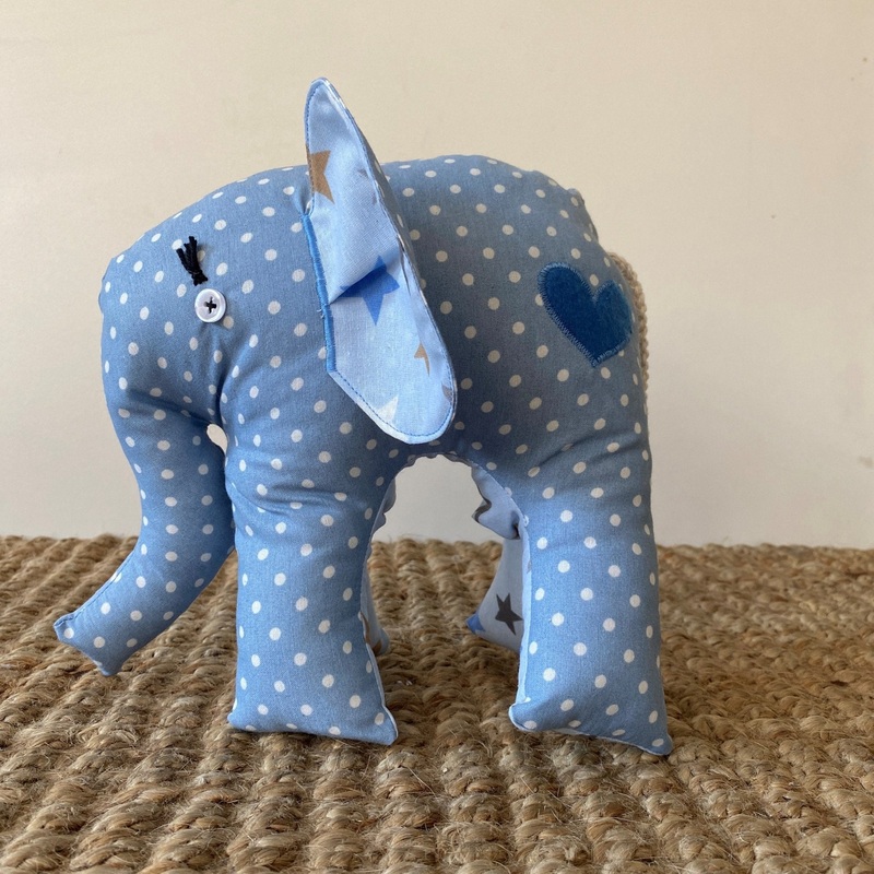 Ndlovu Handmade Elephant Soft Toy – Blue with dots – Small or medium