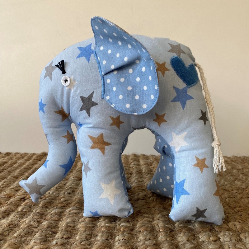 Ndlovu Handmade Elephant Soft Toy – Blue with Stars – Small or medium
