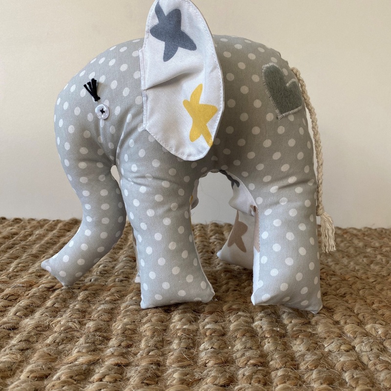 Ndlovu Handmade Elephant Soft Toy – Grey with dots – Small or medium