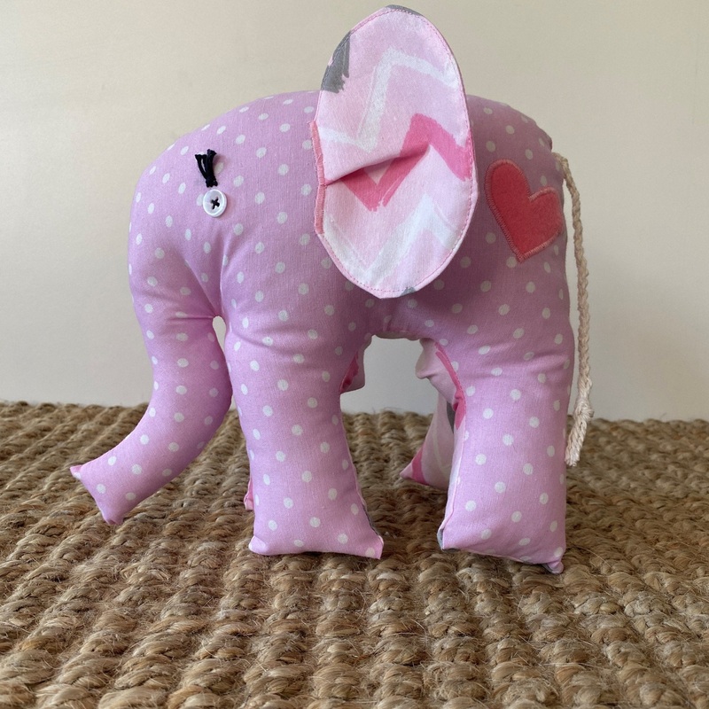 Ndlovu Handmade Elephant Soft Toy – Pink with dots – Small or medium