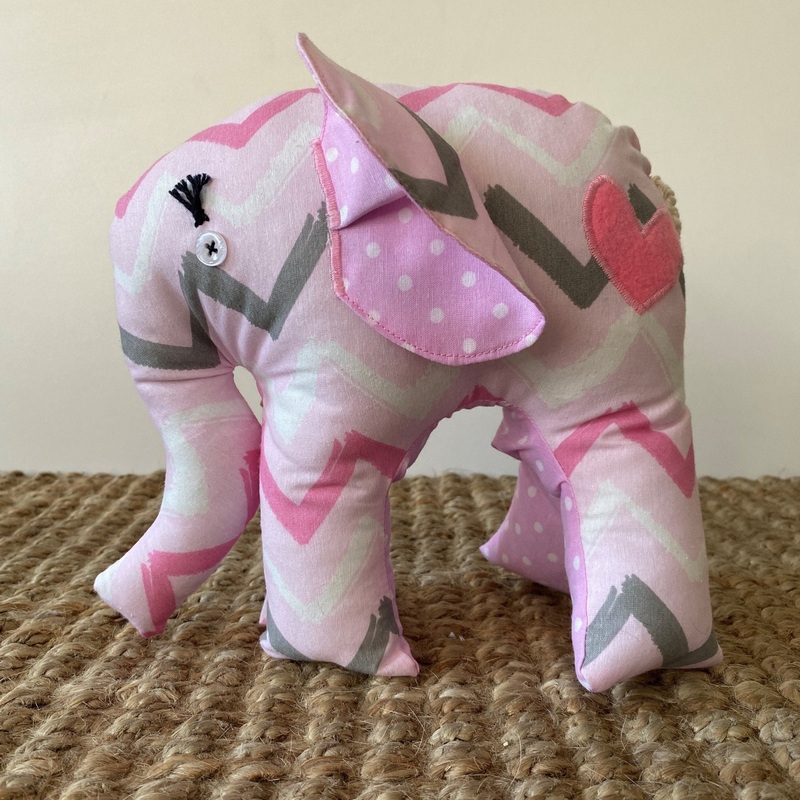 Ndlovu Handmade Elephant Soft Toy – Pink Zigzag – Small or Medium