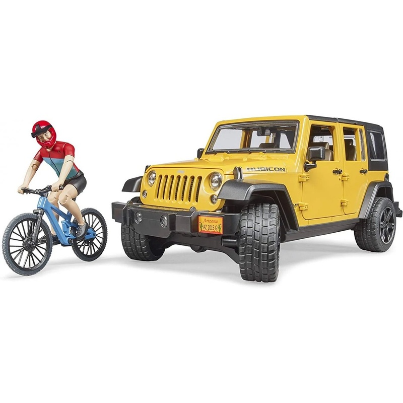 Bruder Jeep Wrangler Rubicon Unlimited with Mountain Bike & Cyclist (50cm long)