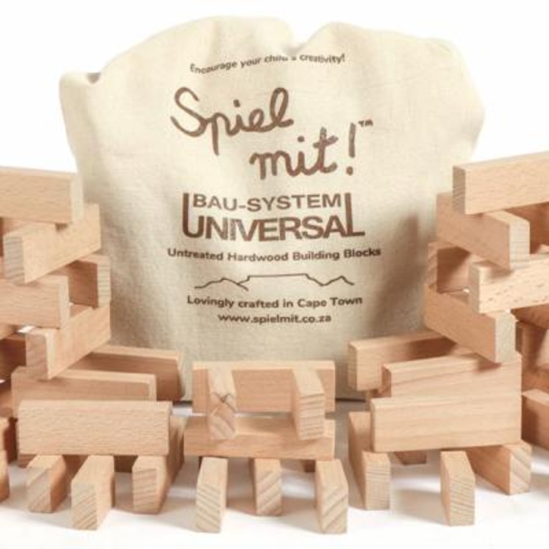 Spiel-Mit! – 50 handcrafted natural Beech wood building blocks with drawstring bag