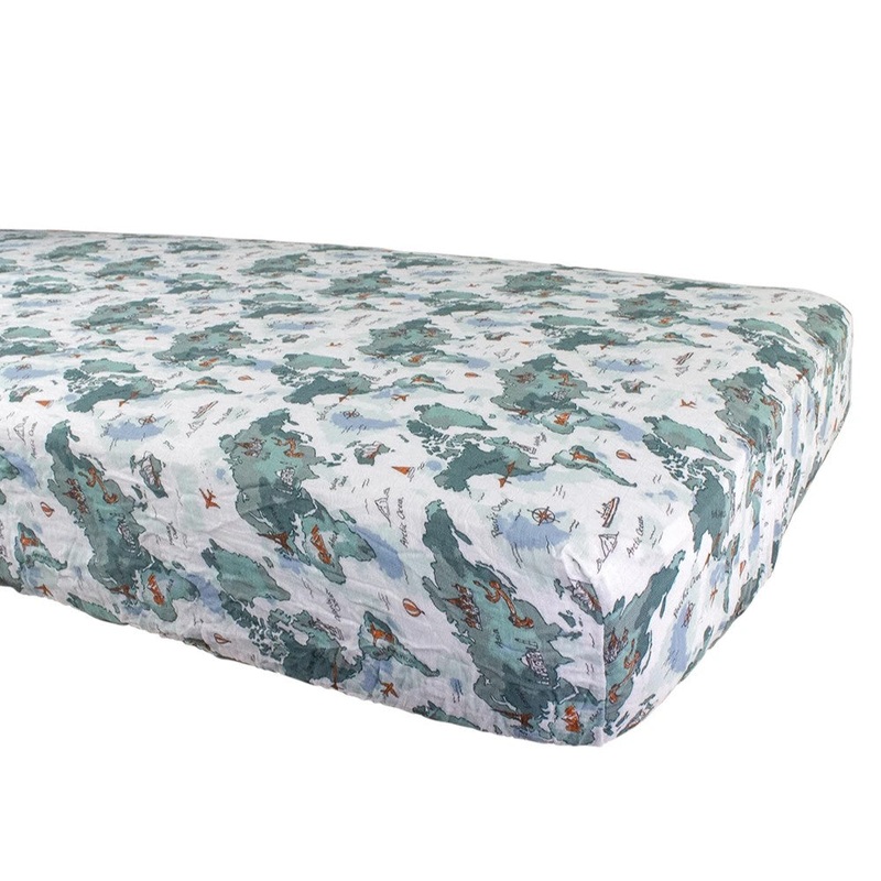 Oh So Soft Muslin Crib Sheet – World Map