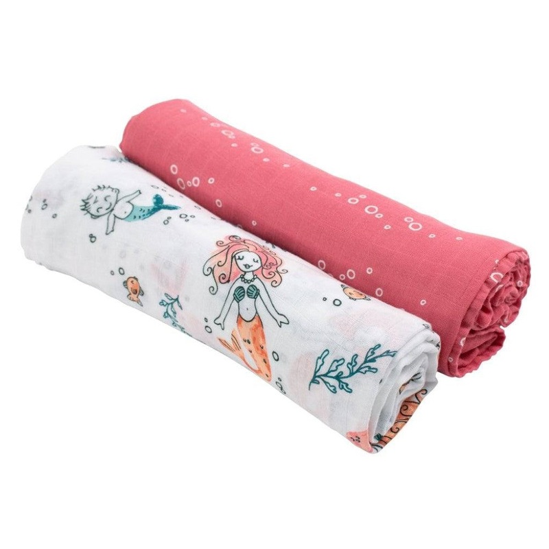 Oh So Soft Muslin Swaddle 2-pack – Mermaid + Bubbles
