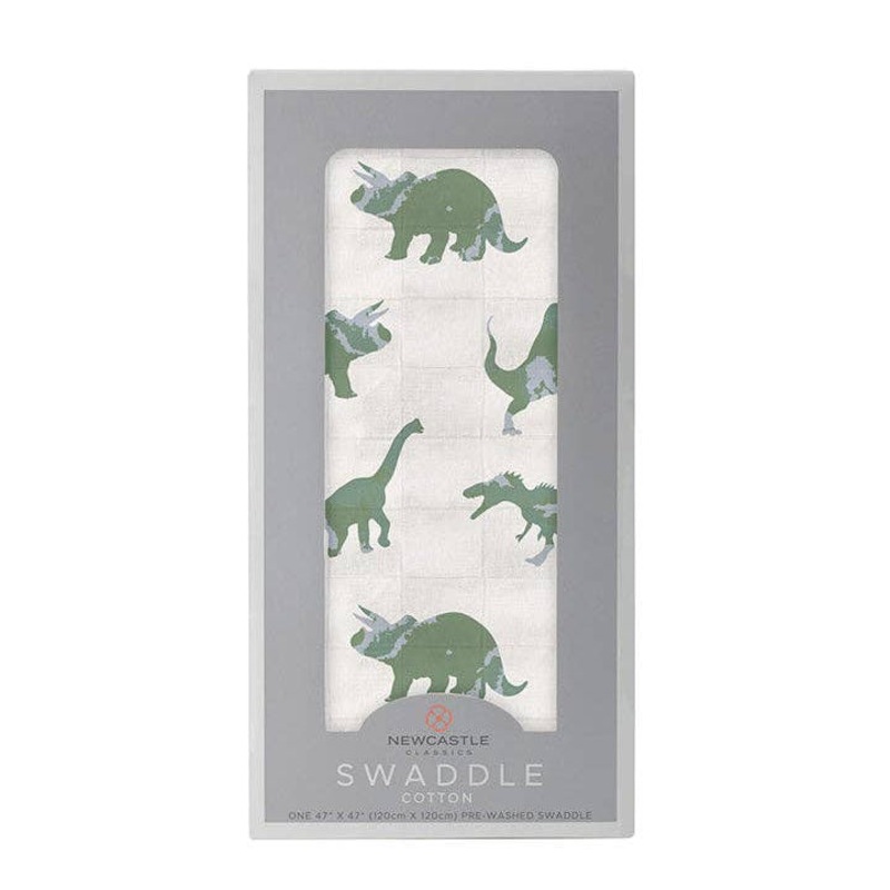 Cotton Muslin Swaddle – Granite Green Dinosaurs
