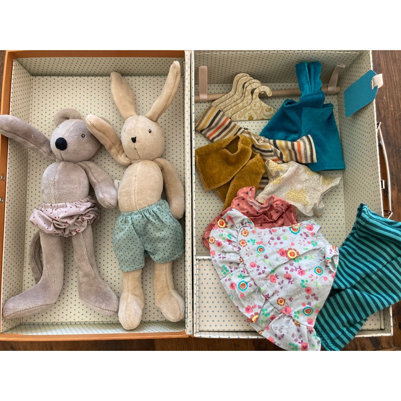 Soft Doll – MOUSE and RABBIT DOLLS… with CLOTHES and WARDROBE SUITCASE!