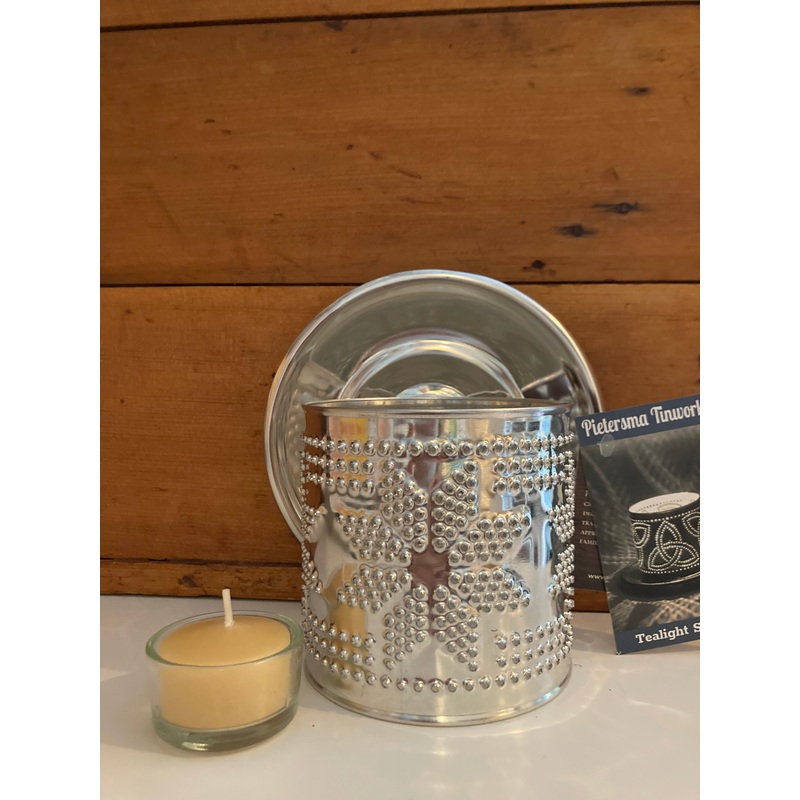 EcoHome – Pierced Tin STAR CANDLE SHADE with Beeswax Tea Light Candle