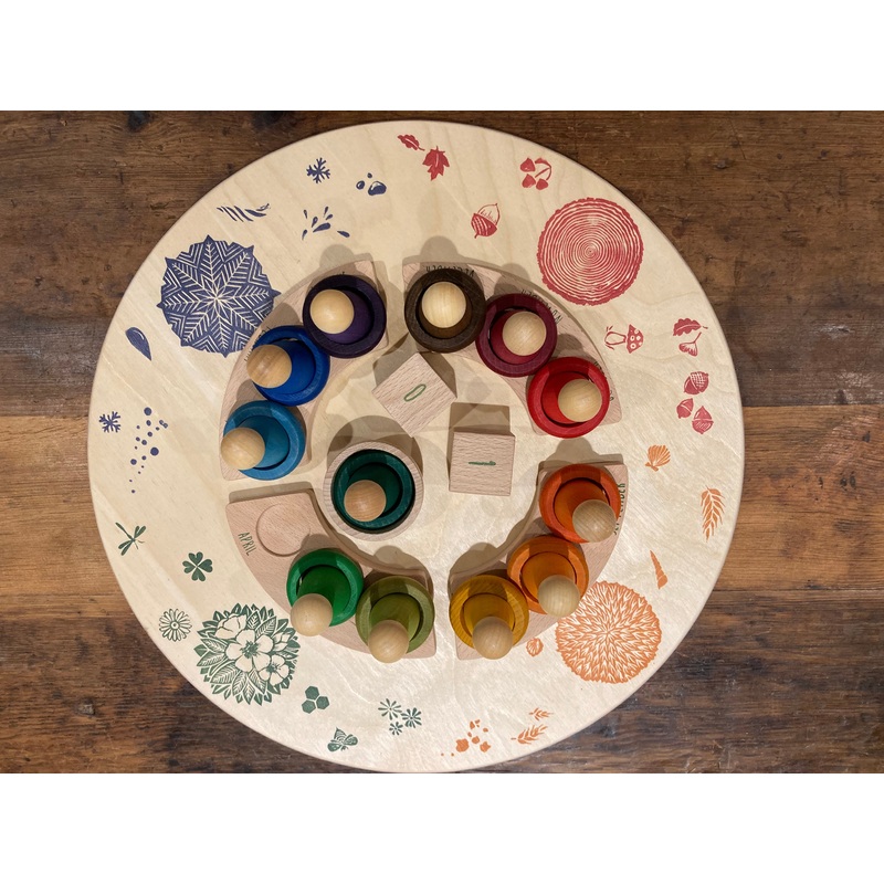 Educational Wooden CIRCULAR CALENDAR with FOUR SEASON RING, in ENGLISH