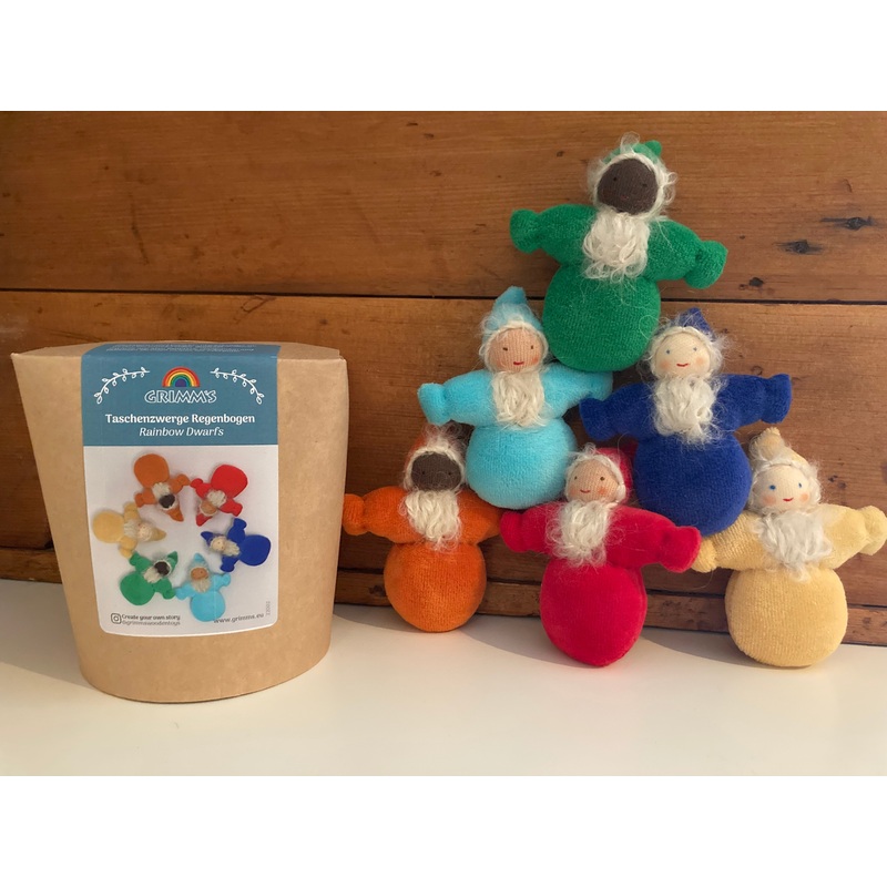 Waldorf Soft Toy – Grimms RAINBOW DWARFS & GNOMES, with BEARDS (all 6)