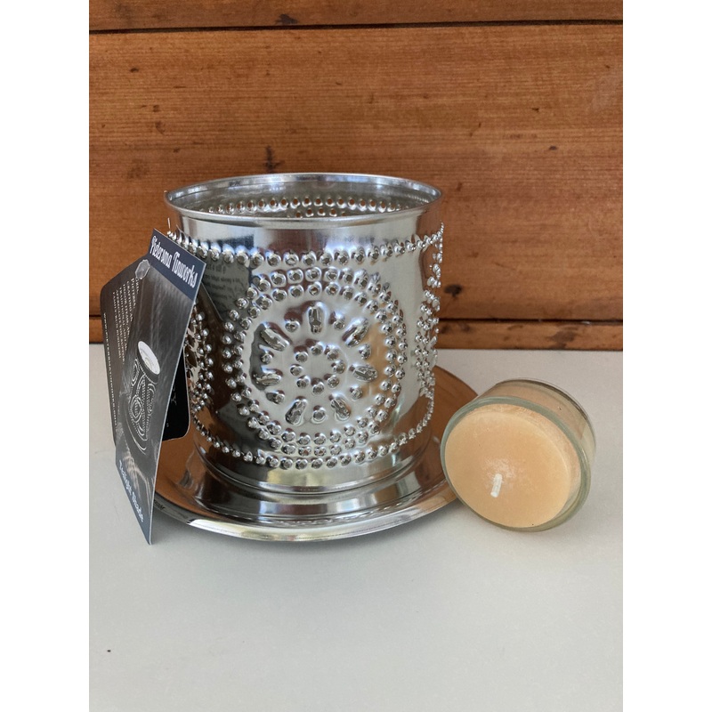EcoHome – Pierced Tin BURST CANDLE SHADE with Beeswax Tea Light Candle