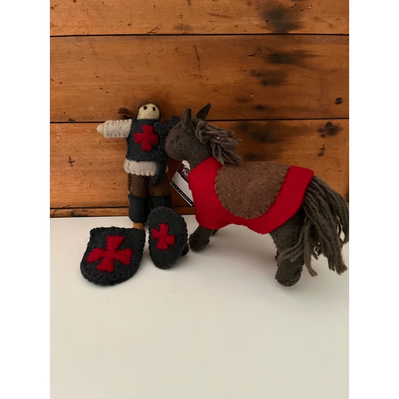 Dollhouse Soft Toy – FELTED KNIGHT IN ARMOUR ON BLACK HORSE