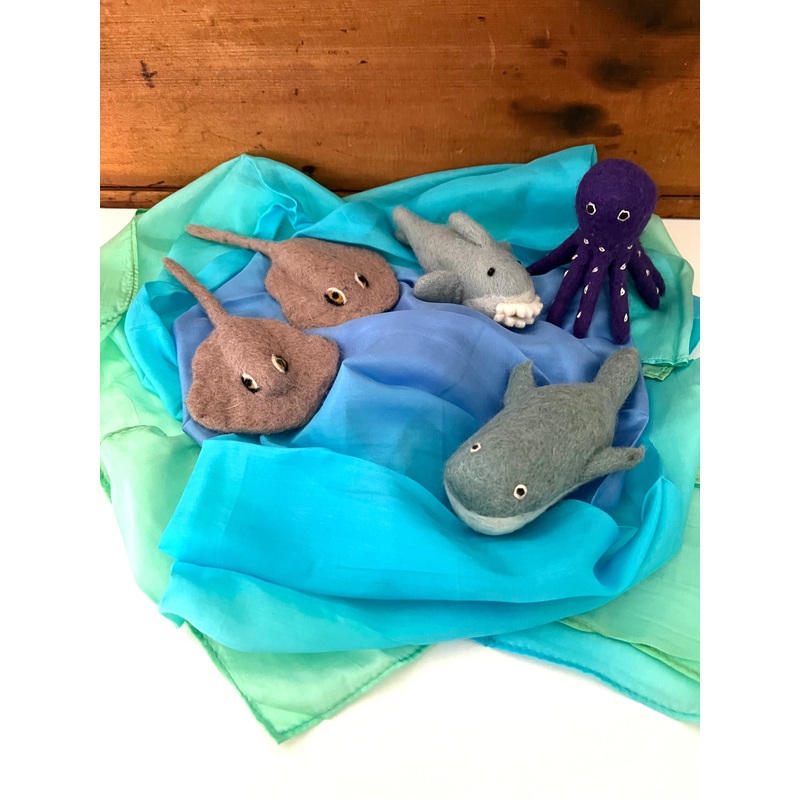 Dollhouse Soft Toy – Wool Felted ANIMALS OF THE DEEP OCEAN, 5 Sea Animals!