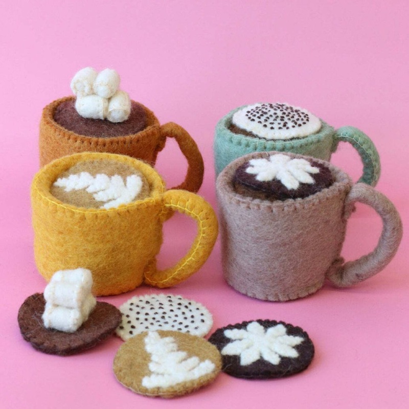 Kitchen Play Food – Wool Felted MUGS OF HOT CHOCOLATE, 16 pieces!