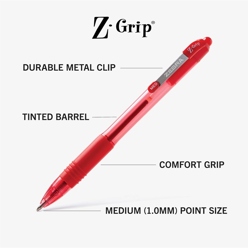 Pen: Zebra Pen Z-Grip Retractable Ballpoint Pen, Medium Point, Red Ink, 18-Pack: 22318