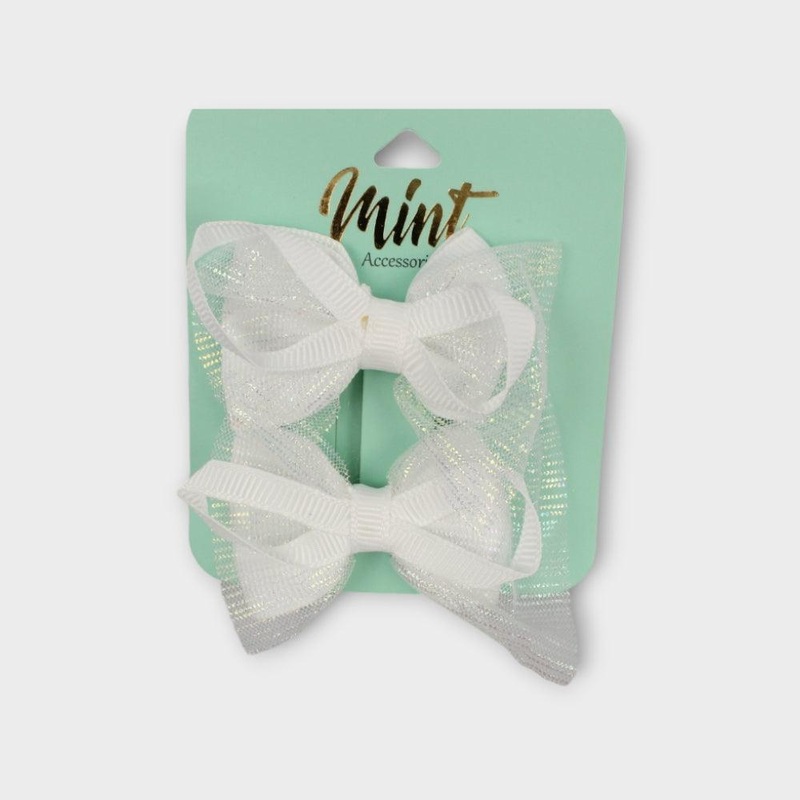 White Bow Hair Pin (Pack Of 2)