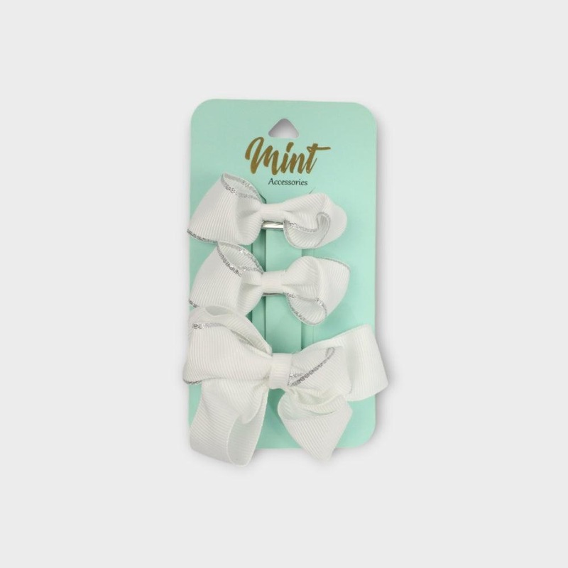 White Bow Hair Pin (Pack Of 3)