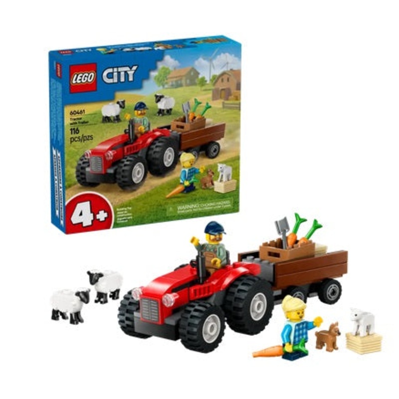 Red Farm Tractor with Trailer & Sheep