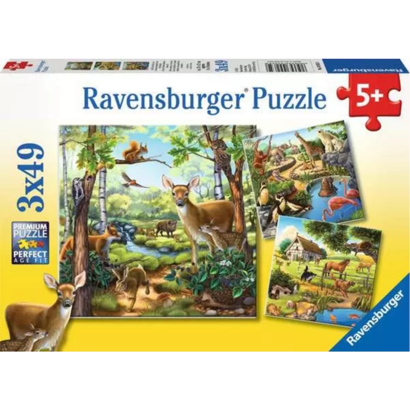Forest/Zoo/Domestic Animals 3×49 Pc Puzzle