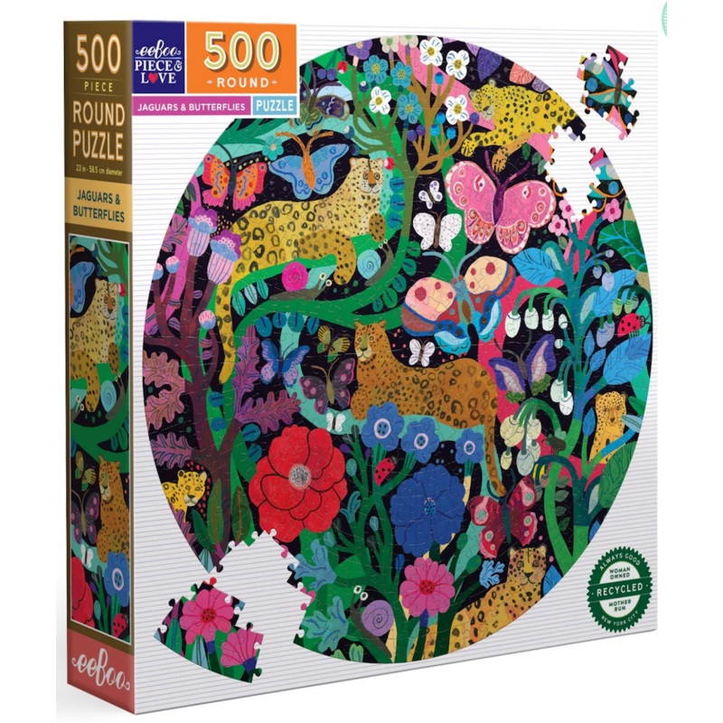 Jaguars and Butterflies 500 Piece Round Puzzle