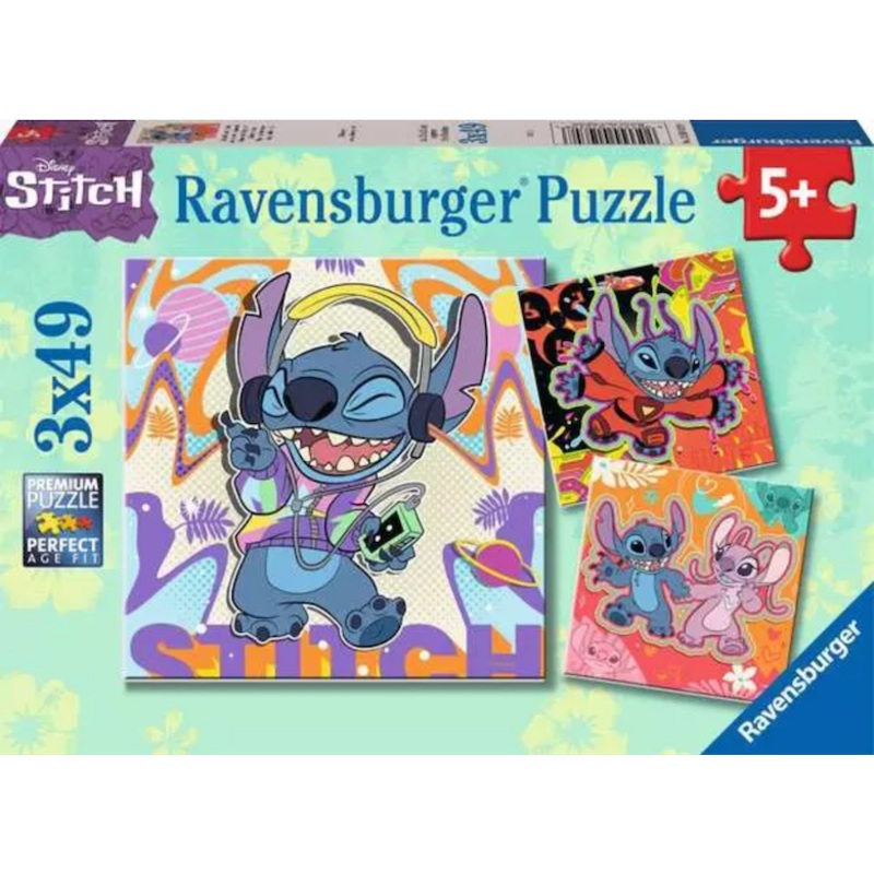 Stitch Play the Day Away 3×49 pc Puzzles