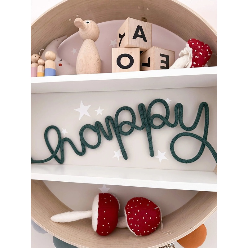 Happy Knitted Wire Word Sign – Kids Room Decor Wall Hanging