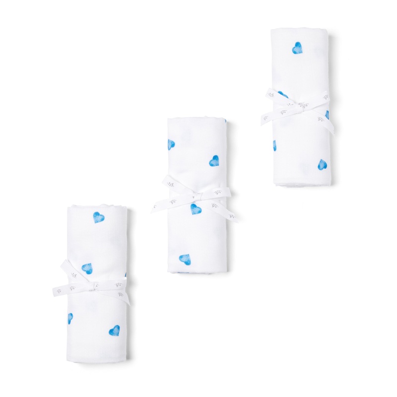 3 Pack – Blue Heart Classic Muslin Squares